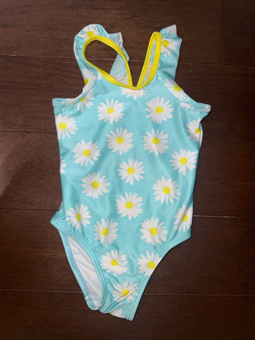 Place Light Blue Daisy One-Piece Swimsuit with Yellow Trim